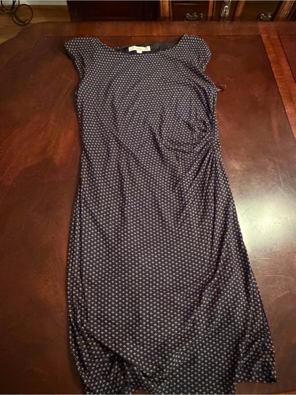 LOFT Sleeveless Printed Midi Dress with Side Gather